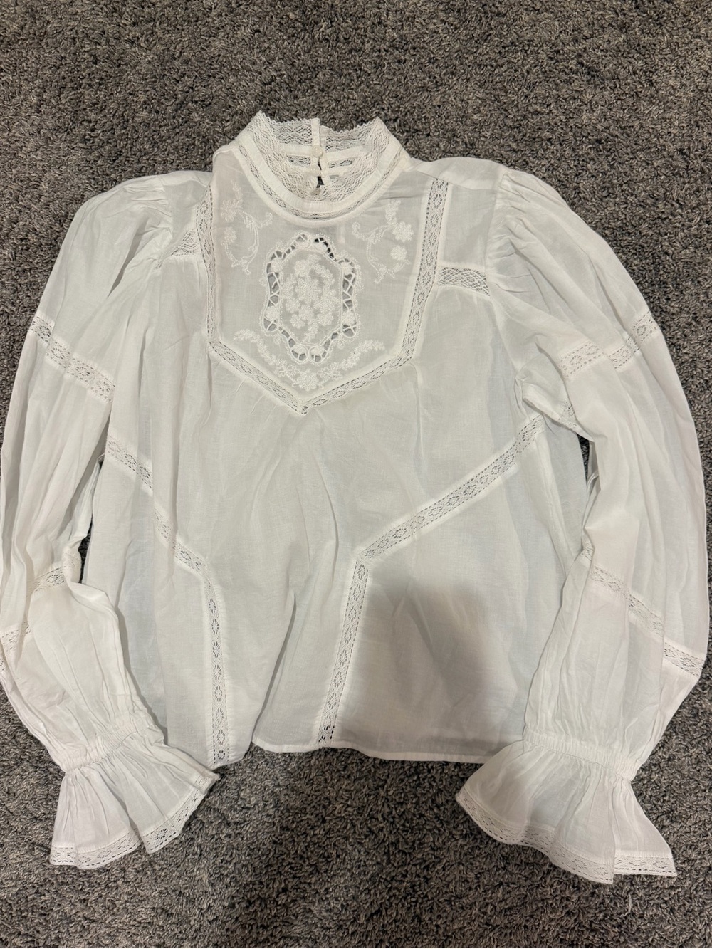White Lace-Inset Blouse - Women Tops
